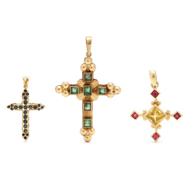 Three Gold and Gem-Set Crosses
