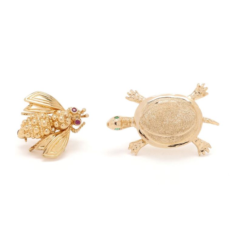 Gold Bee and Turtle Brooches