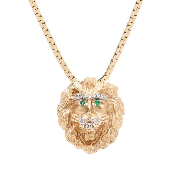14k Gold Diamond and Emerald Pendant Necklace