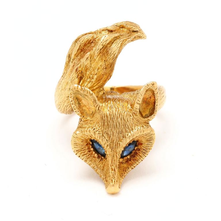 18k Gold Sapphire Fox Ring