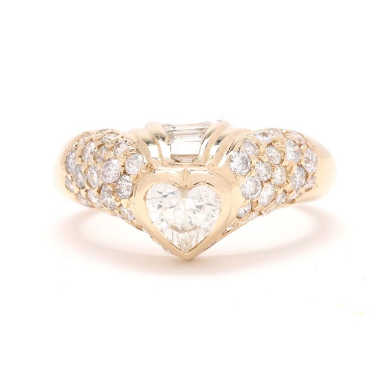 Gold and Diamond Heart Motif Ring