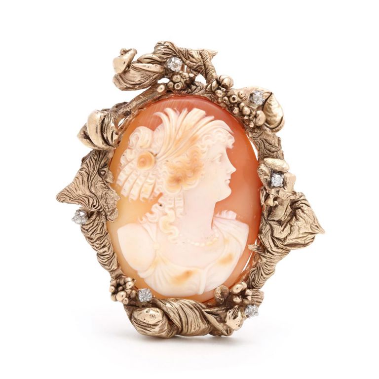 Gold and Gem-Set Cameo Pendant/Brooch