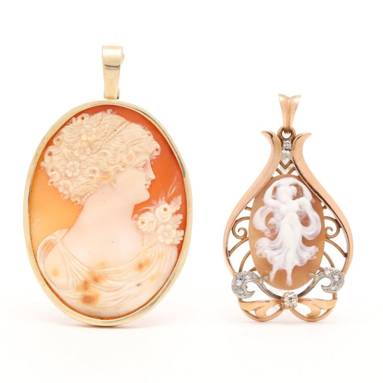 Two Gold Cameo Pendants