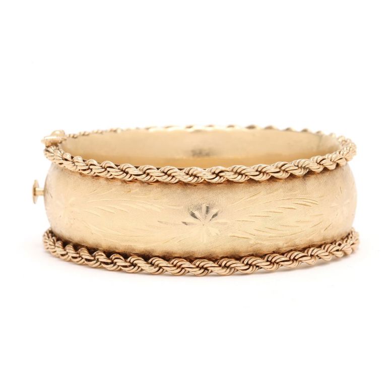 Vintage Gold Rope Edge Bangle Bracelet