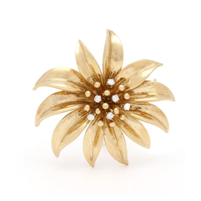 18k Gold Diamond Floral Brooch