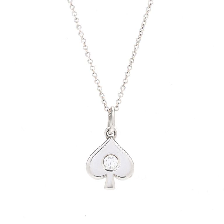 18k White Gold Diamond Spade Pendant Necklace
