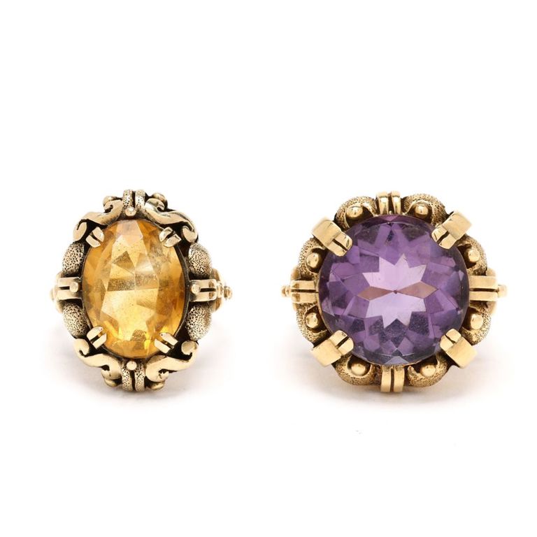 Two Vintage Gold and Quartz Rings
