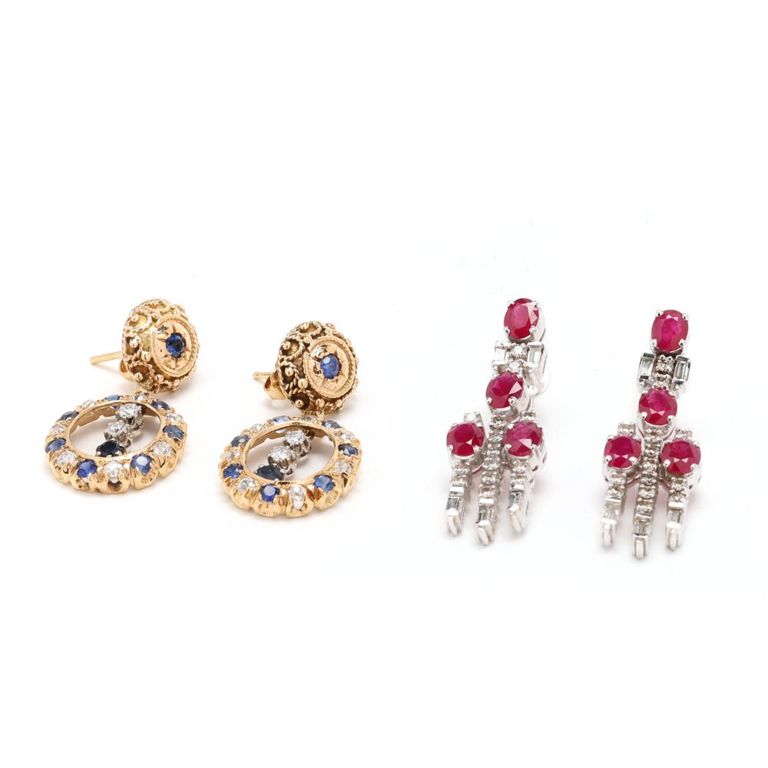 Gold Gem-Set Drop Earrings