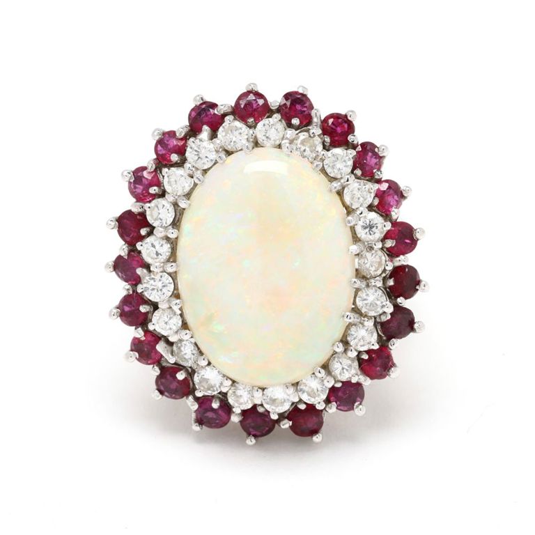 Vintage White Gold, Opal and Ruby Ring