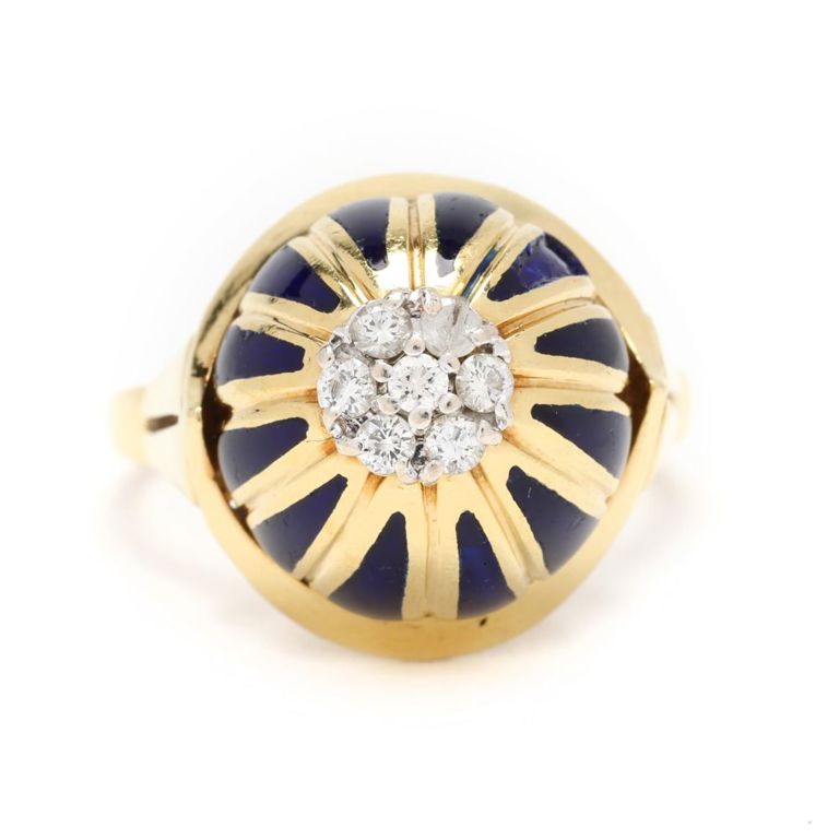 Gold, Enamel and Diamond Dome Ring