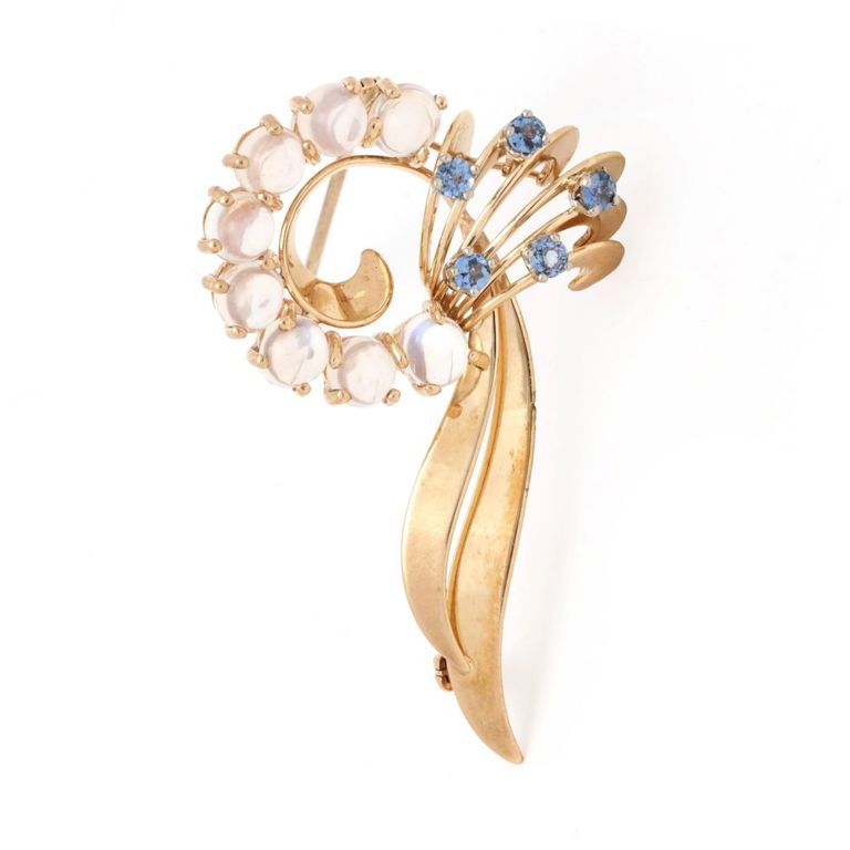 Moonstone and Sapphire Wreath Brooch