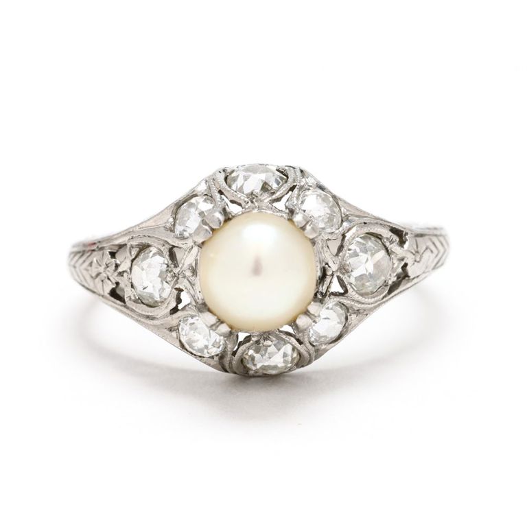 Vintage Platinum, Pearl and Diamond Ring