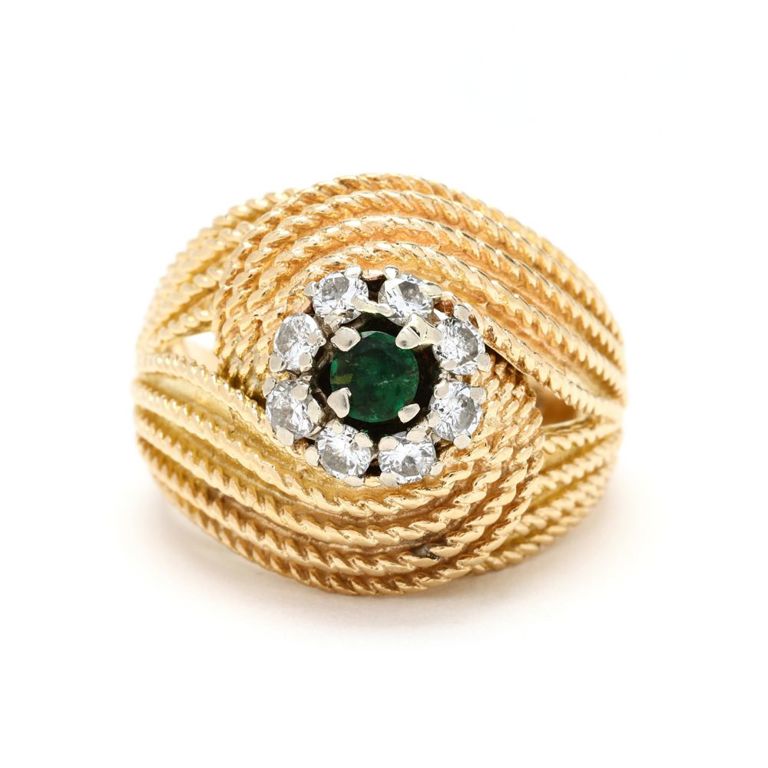 14k Gold Emerald and Diamond Ring