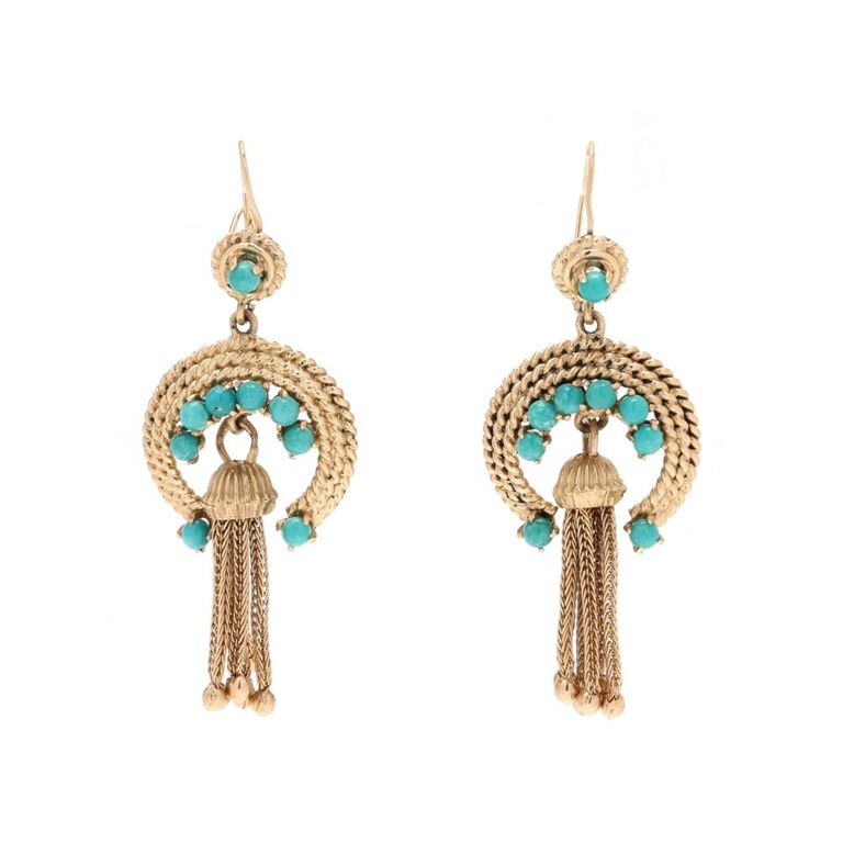 Pair of Gold and Turquoise Earrings