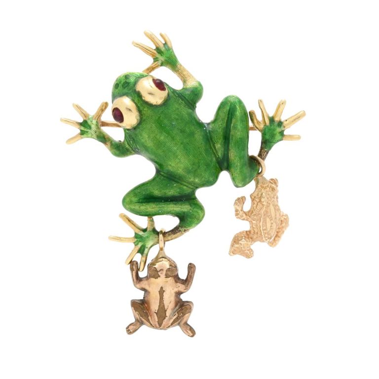 Gold and Enamel Frog Brooch