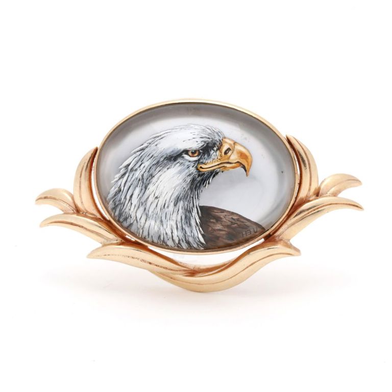14k Gold Reverse Crystal Eagle Pendant/Brooch