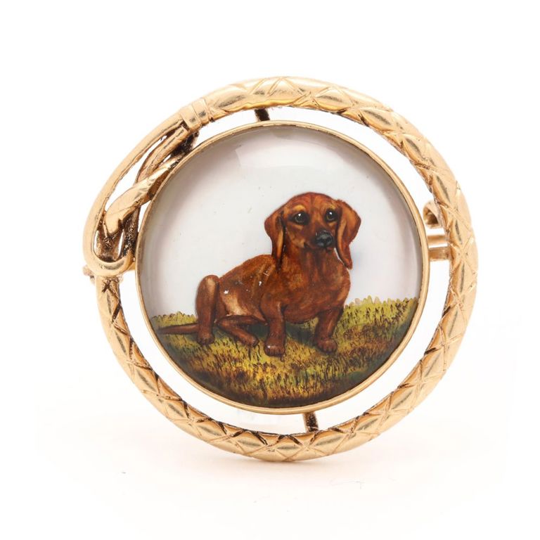 14k Gold Reverse Crystal Dachshund Brooch