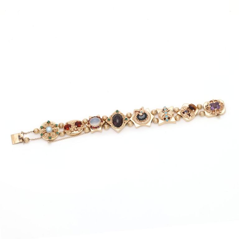 14k Gold Gem-Set Slide Charm Bracelet