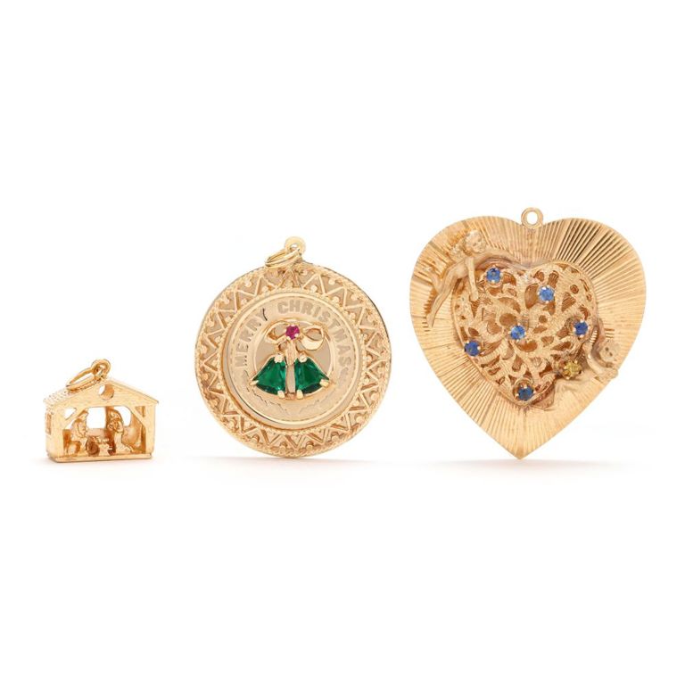 14k Gold Sapphire and Holiday Charms Set