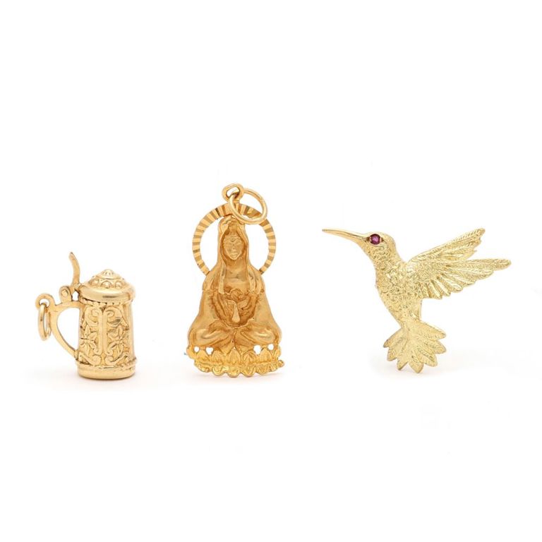 Two Gold Charms and a Gold Brooch