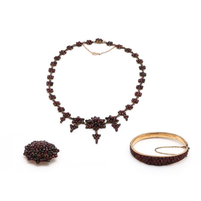 Three Pieces of Antique Garnet Jewelry