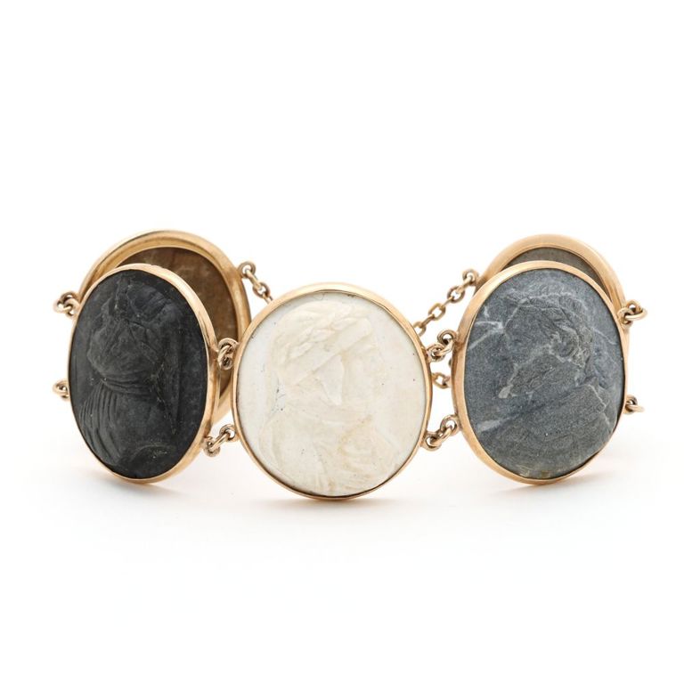 Gold-Filled Lava Stone Cameo Bracelet