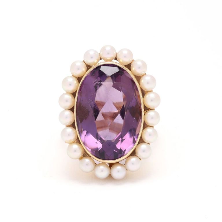 Vintage Gold, Amethyst and Pearl Ring