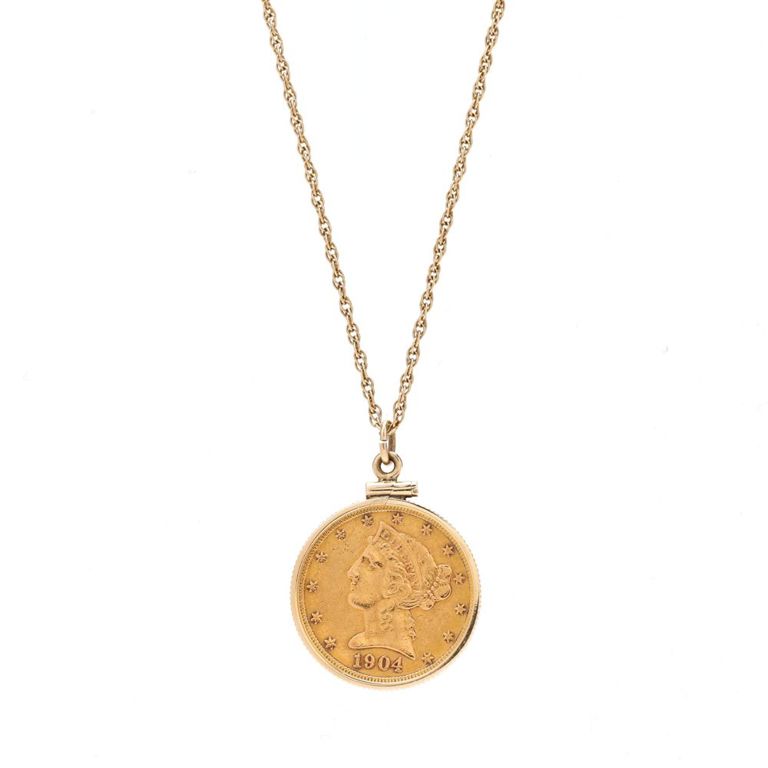 14k Gold Liberty Head Coin Pendant Necklace
