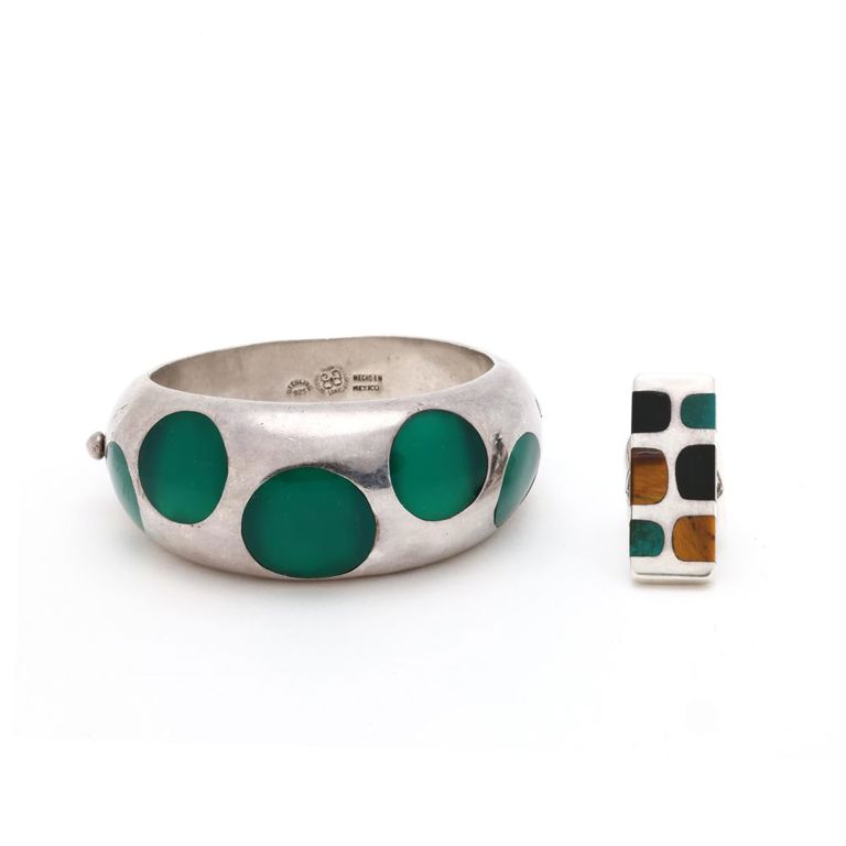Sterling Silver Gem-Set Bangle and Ring