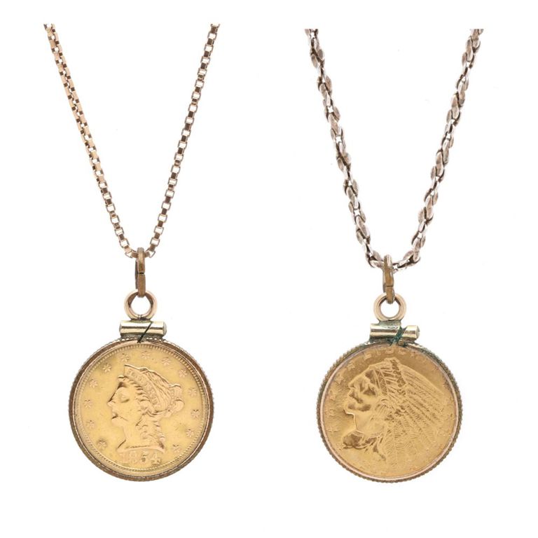 Gold and Silver US $2.50 Coin Pendant Necklaces