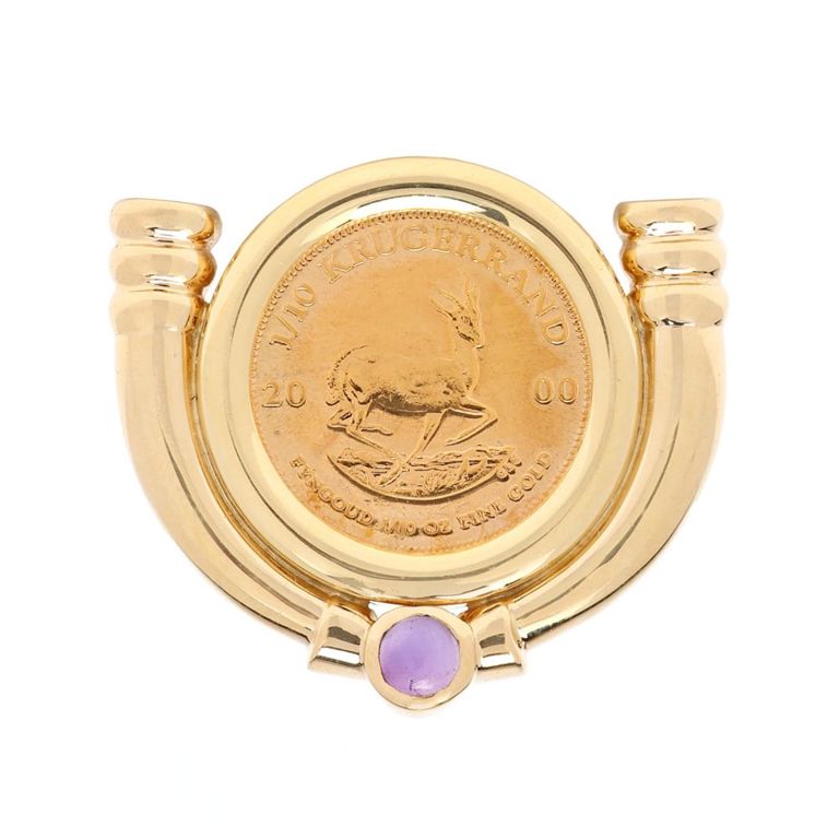 14k Gold Krugerrand and Amethyst Slide