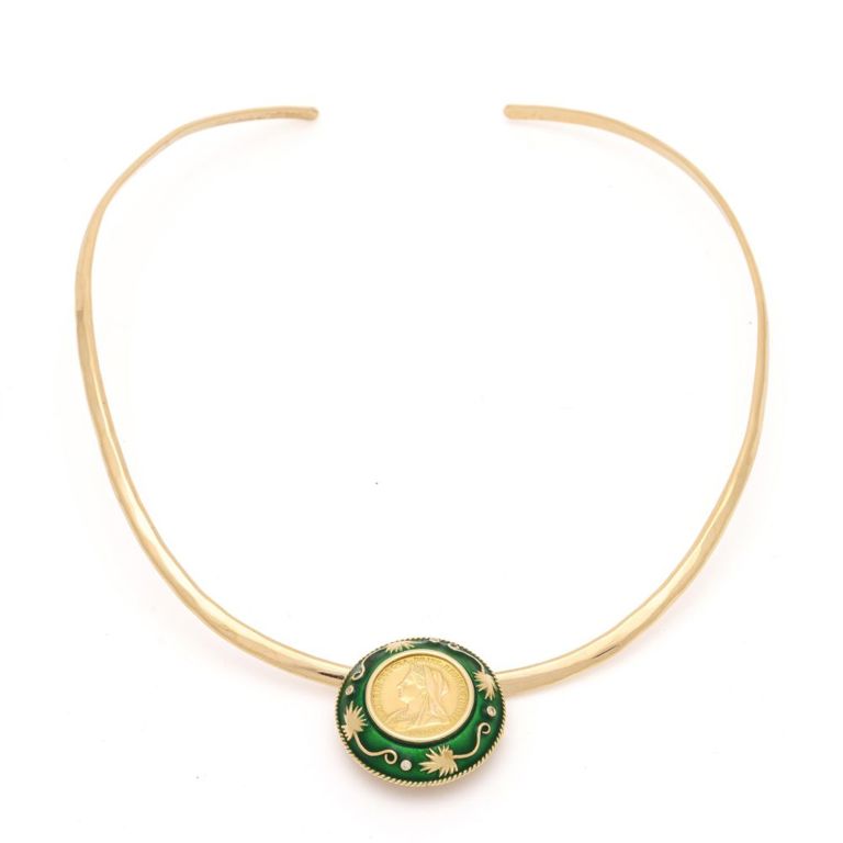 Gem-Set Coin Slide with Gold Filled Choker