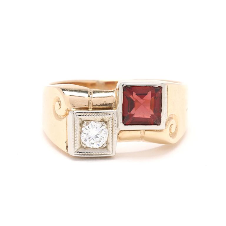 14k Bi-Color Gold Garnet and Diamond Ring