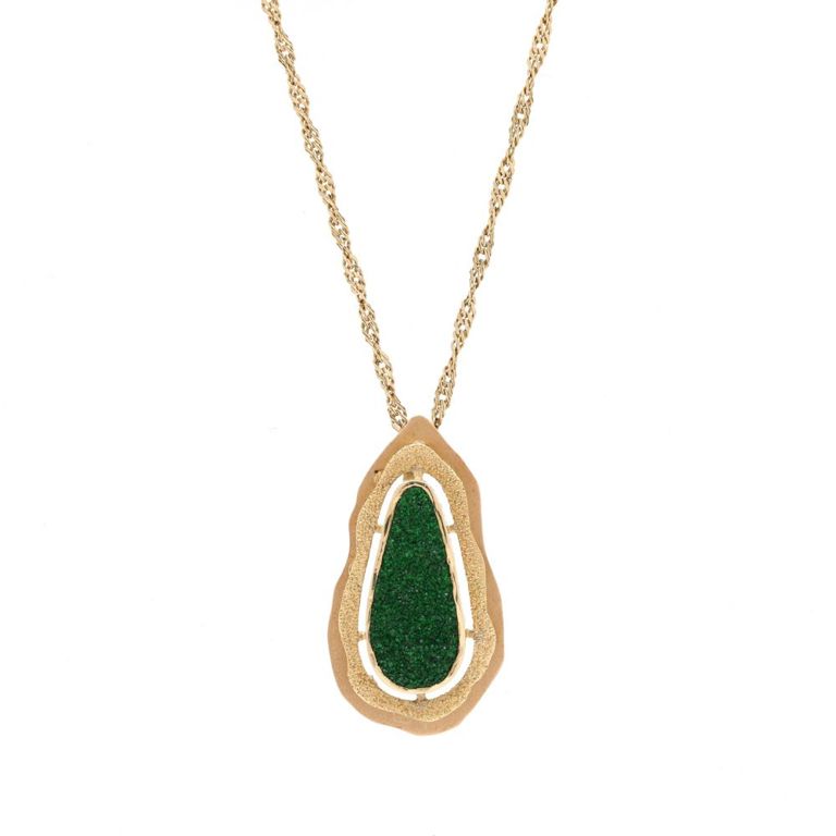 18k Gold Green Druzy Pendant Necklace