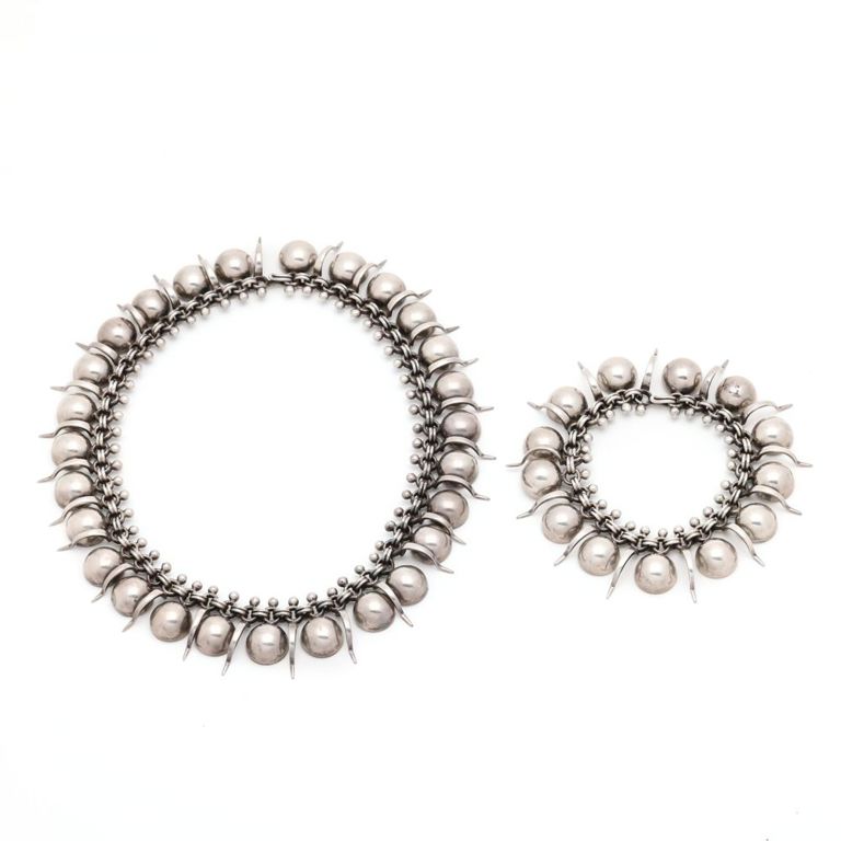 Sterling Silver Modernist Necklace and Bracelet