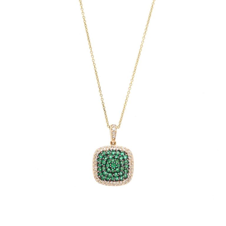 14k Gold Emerald and Diamond Pendant Necklace