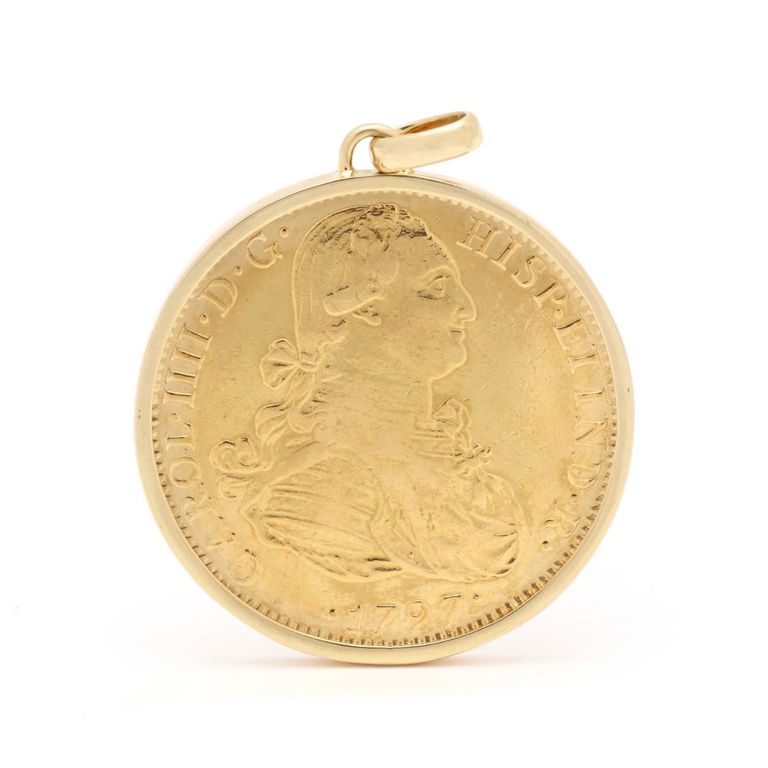 Gold Eight Escudos Coin Pendant