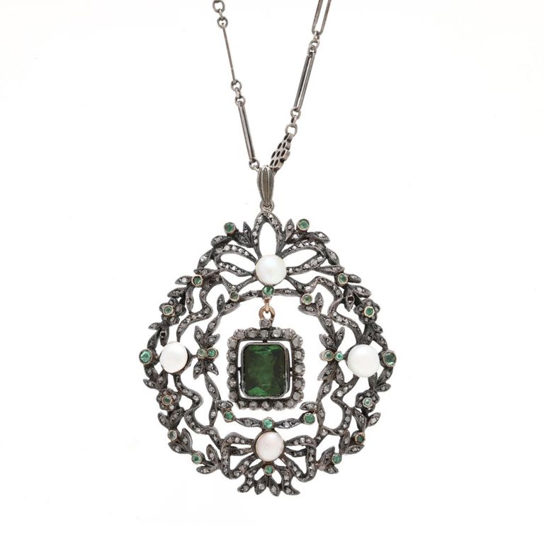 Gem-Set Wreath Pendant Necklace