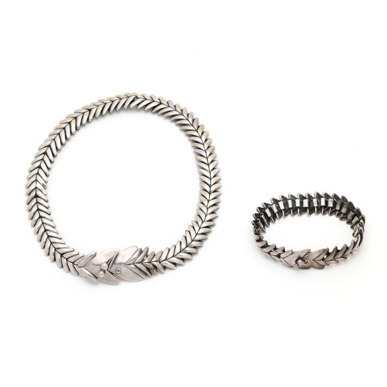 Sterling Silver Fish Motif Necklace and Bracelet