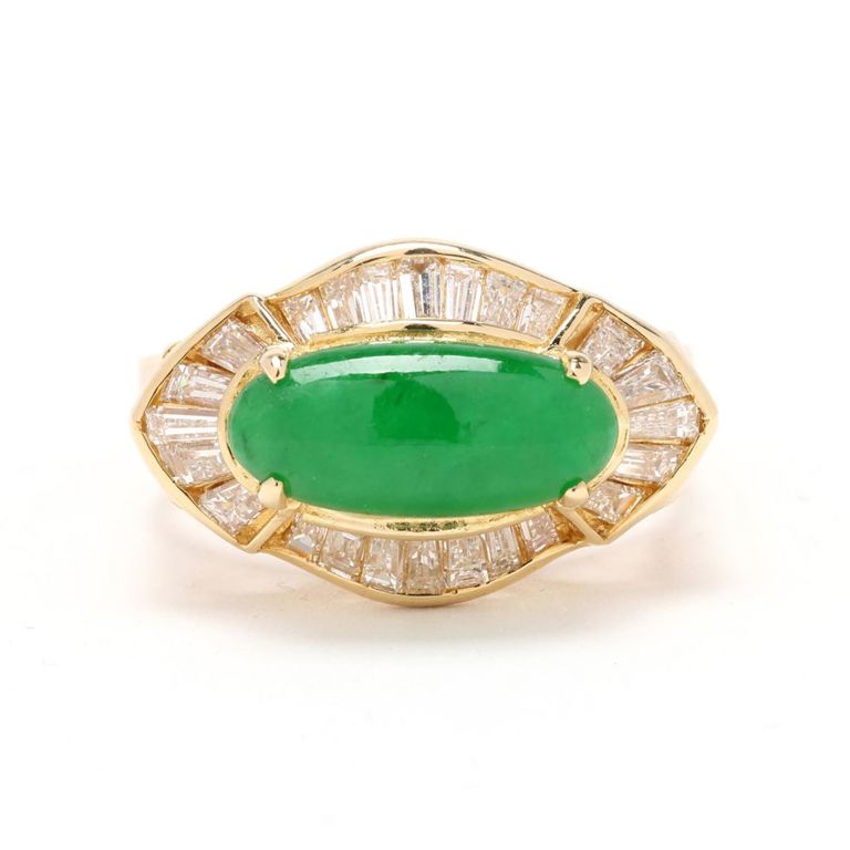 18k Gold Jadeite Jade and Diamond Ring