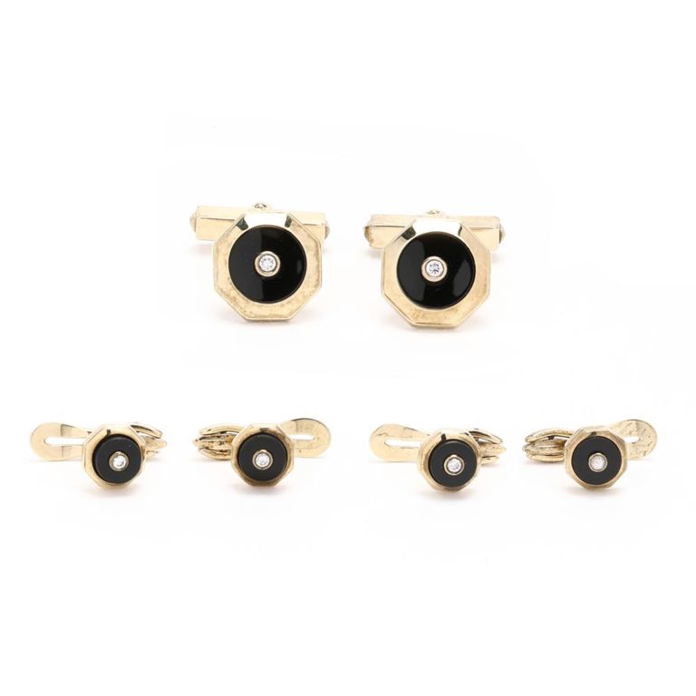 Onyx and Diamond Shirt Stud and Cufflink Set