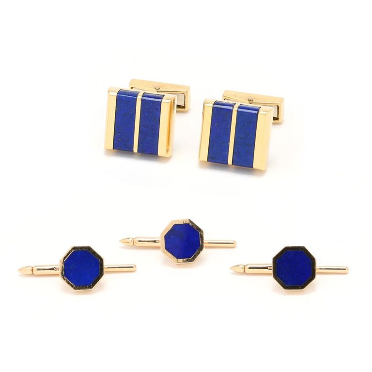 18k Gold Lapis Lazuli Cufflinks and Shirt Studs
