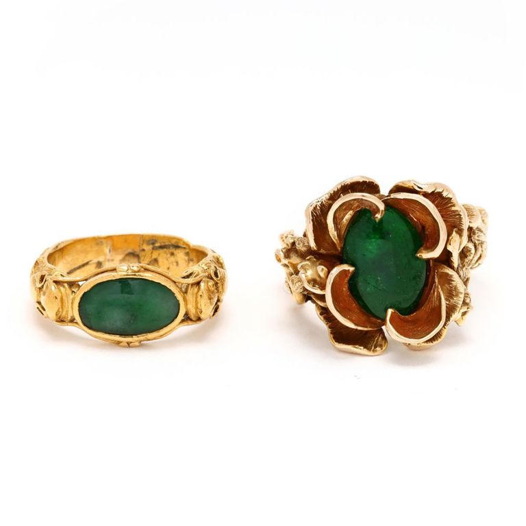 Two Vintage Gold and Hardstone Rings