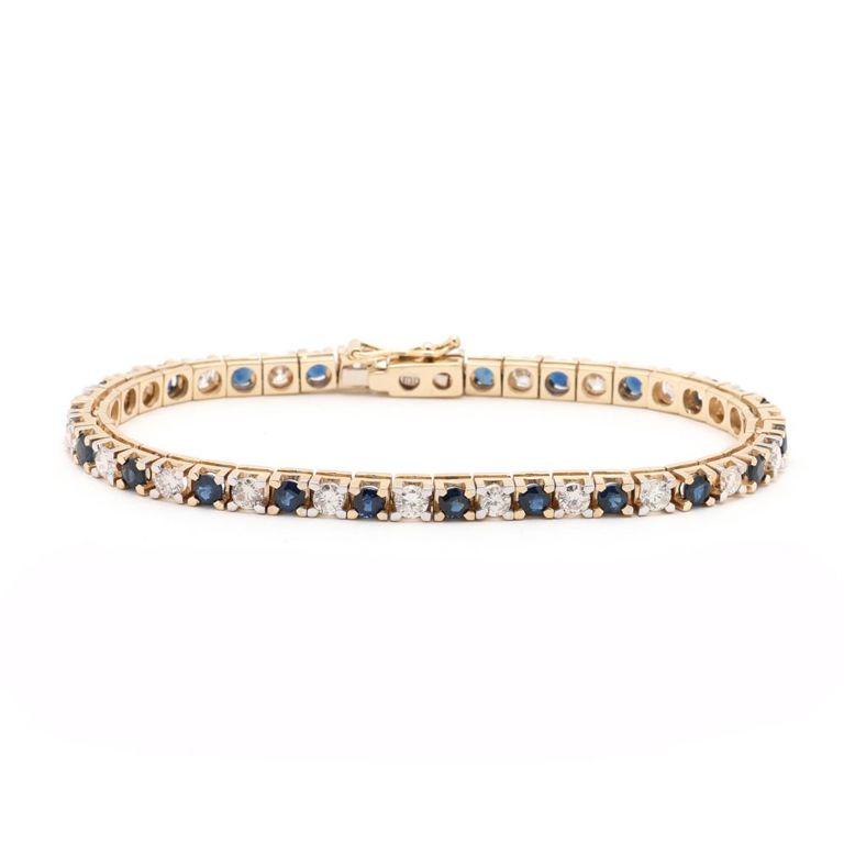 14k Gold Sapphire and Diamond Line Bracelet