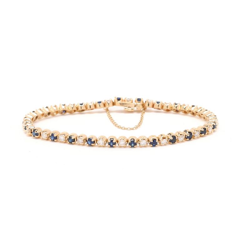14k Gold Diamond and Sapphire Line Bracelet