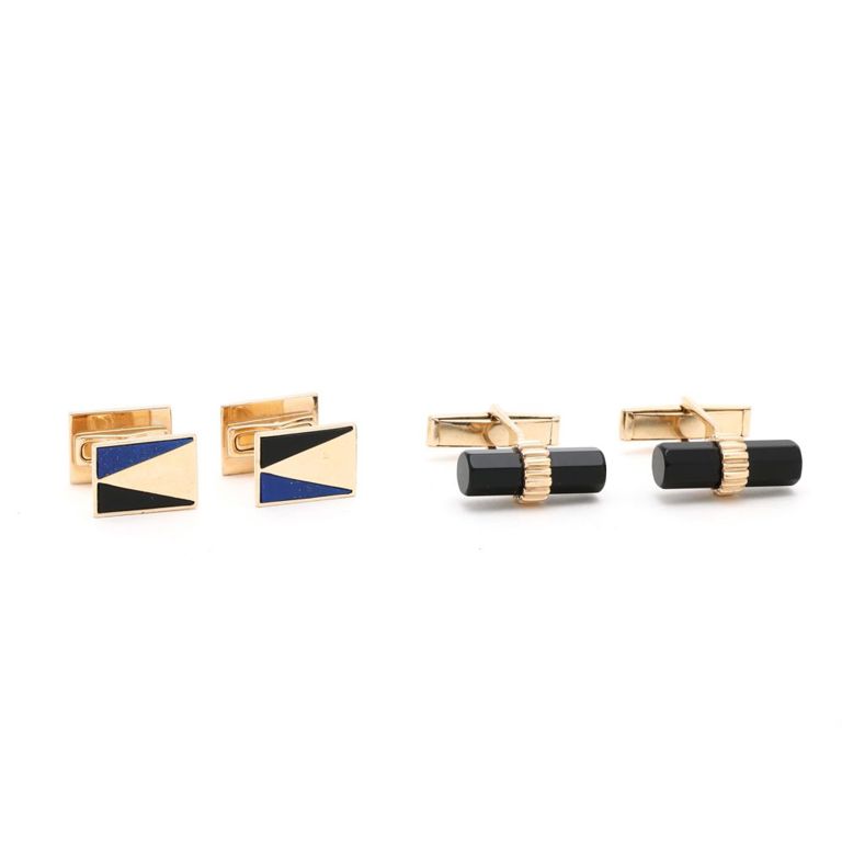 14k Gold Onyx and Lapis Lazuli Cufflinks