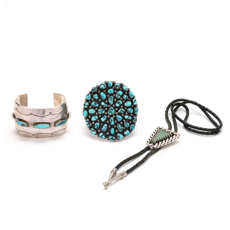 Sterling Silver Turquoise Cuffs and Bolo Tie