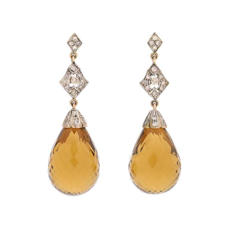 Smoky Quartz and Diamond Earrings