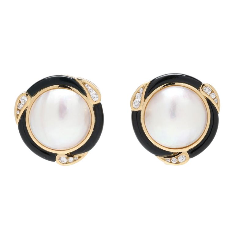 18k Gold Enamel and Mabé Pearl Earrings