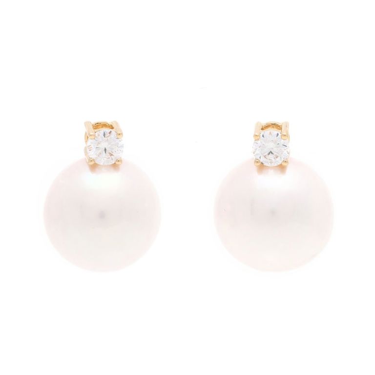 18k Gold South Sea Pearl and Diamond Earrings